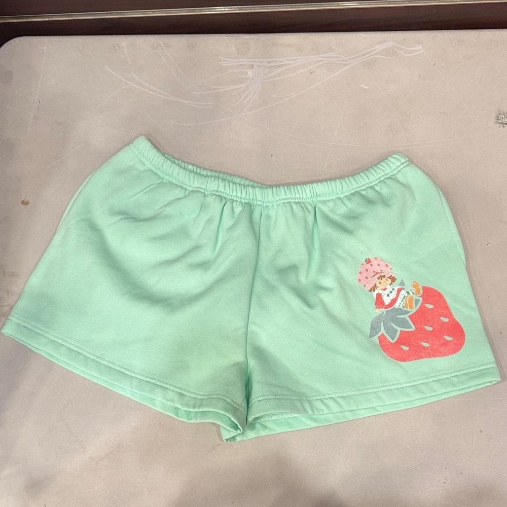 Mint Green Athletic Shorts with Strawberry Patch